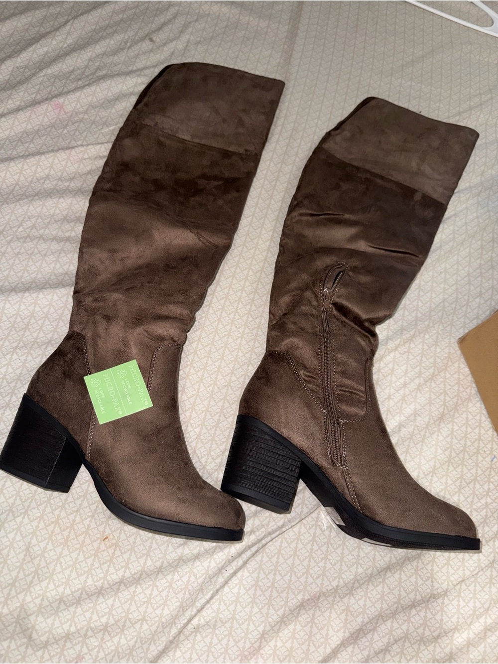 Journee Collection Taupe Over-the-Knee Block Heel Boots - Picture 2 of 7